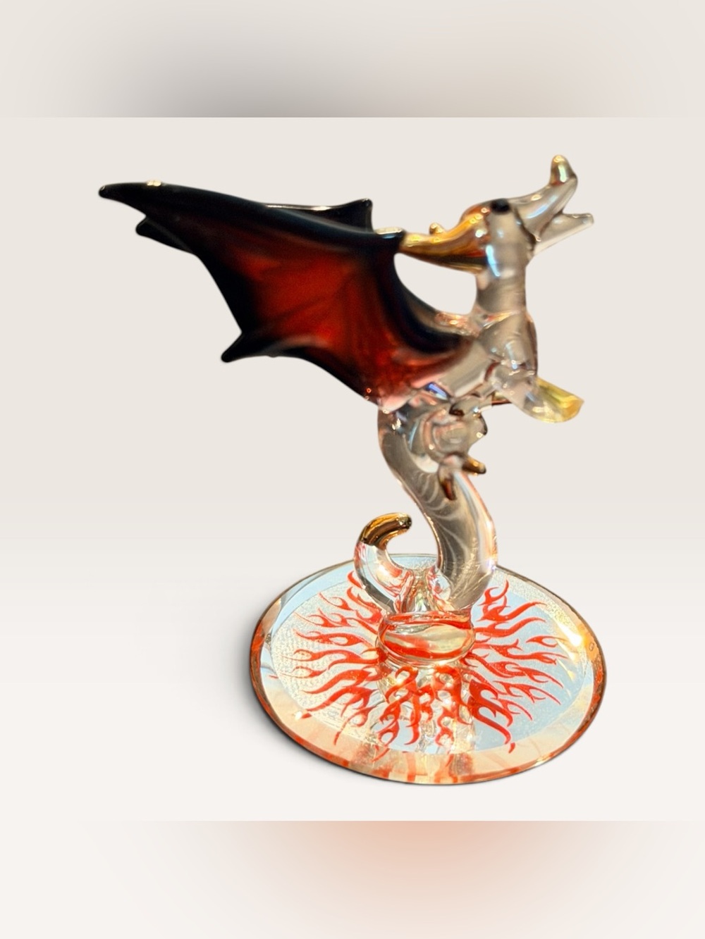 Glass Baron Dragon With Fire D3 993 Red Wings 22K Gold Crystal Figurine